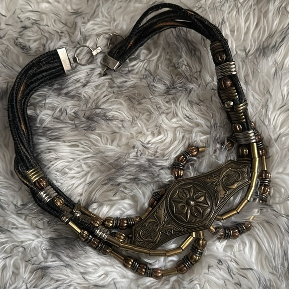 Vintage Beaded Metal Belt Gold Silver Bronze Tone - Picture 4 of 5